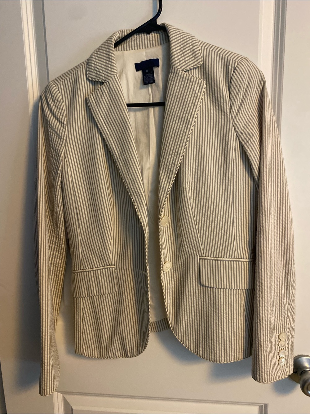 J Crew Grey and White Seersucker blazer